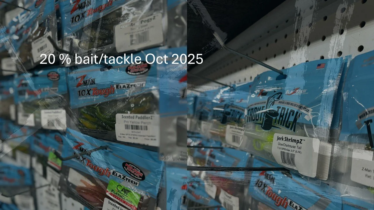 What bait dont you have?
SALE SALE SALE
20% OFF BAIT/TACKLE ALL OF OCTOBER 2025 at #tidelinemarine in #jacksonvillenc. Come check us out for all of your #boating #fishing #bait #tackle #parts #accessories and #saltlife needs in #onslowcounty. www.t