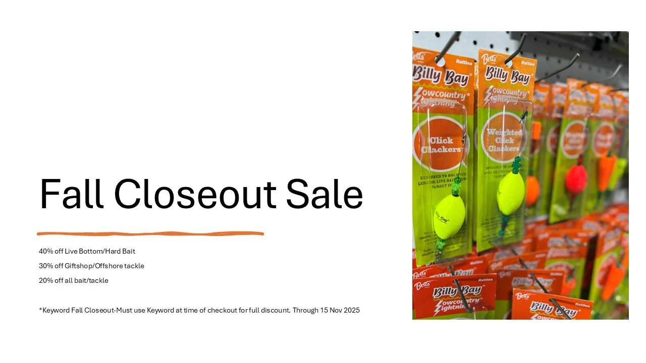 Come check out our SALES! FALL CLOSEOUT SALES!!!
up to 40% OFF! Bait/Tackle and Gifts
We are clearing out! make sure you stop by today
#bait #tacklee #parts #accessories #boat #boats #fishing #fallfishing #tidelinemarine #onslowcounty #shoplocal #ons