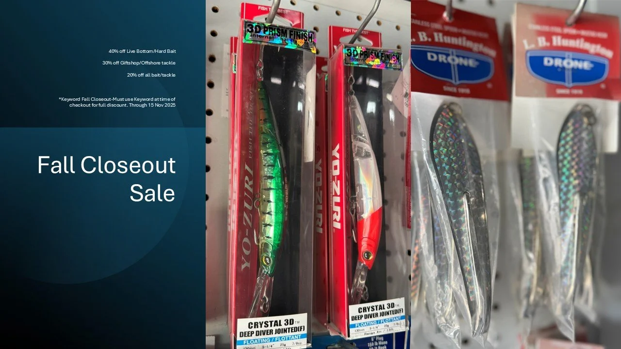Come check out our SALES! FALL CLOSEOUT SALES!!!
up to 40% OFF! Bait/Tackle and Gifts
We are clearing out! make sure you stop by today
#bait #tacklee #parts #accessories #boat #boats #fishing #fallfishing #tidelinemarine #onslowcounty #shoplocal #ons