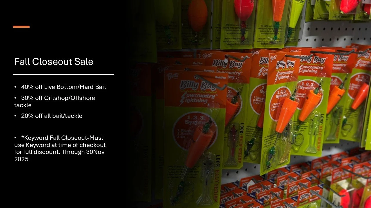 November-6 YEAR Anniversary CLEARANCE SALE!
UP TO 50% off
Free Give aways
Stop by #tidelinemarine and mention keyword #fallsale. For all of your #boating #fishing #bait #tackle #saltlife #boat and #fallfishing needs!
From parts to bait/tackle we got 