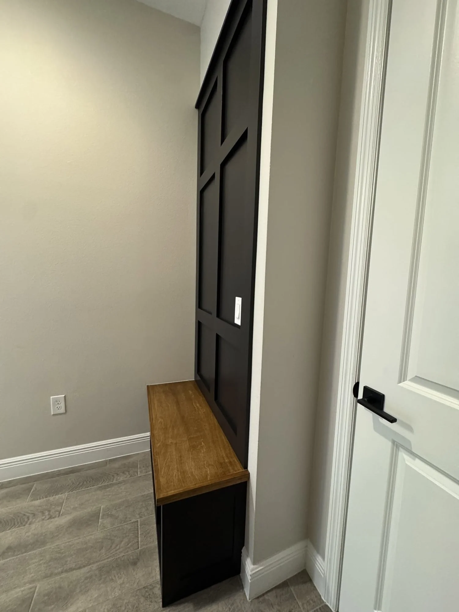 Mudroom bench with tall cabinet