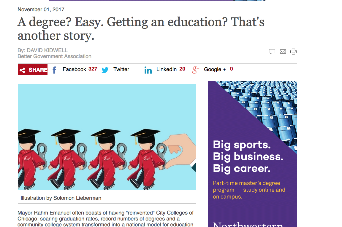 A Crain's Chicago Business article claims City Colleges inflated graduation number using questionable methods.