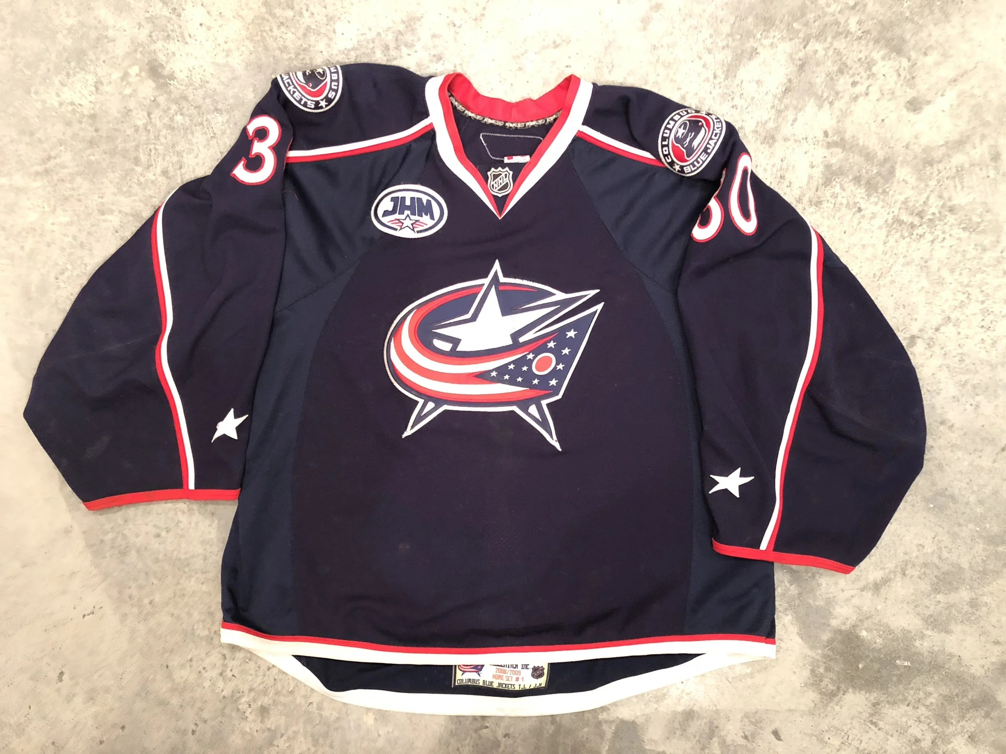 2008-09 Fredrik Norrena game worn home jersey with JHM - John Henderson McConnell memorial patch