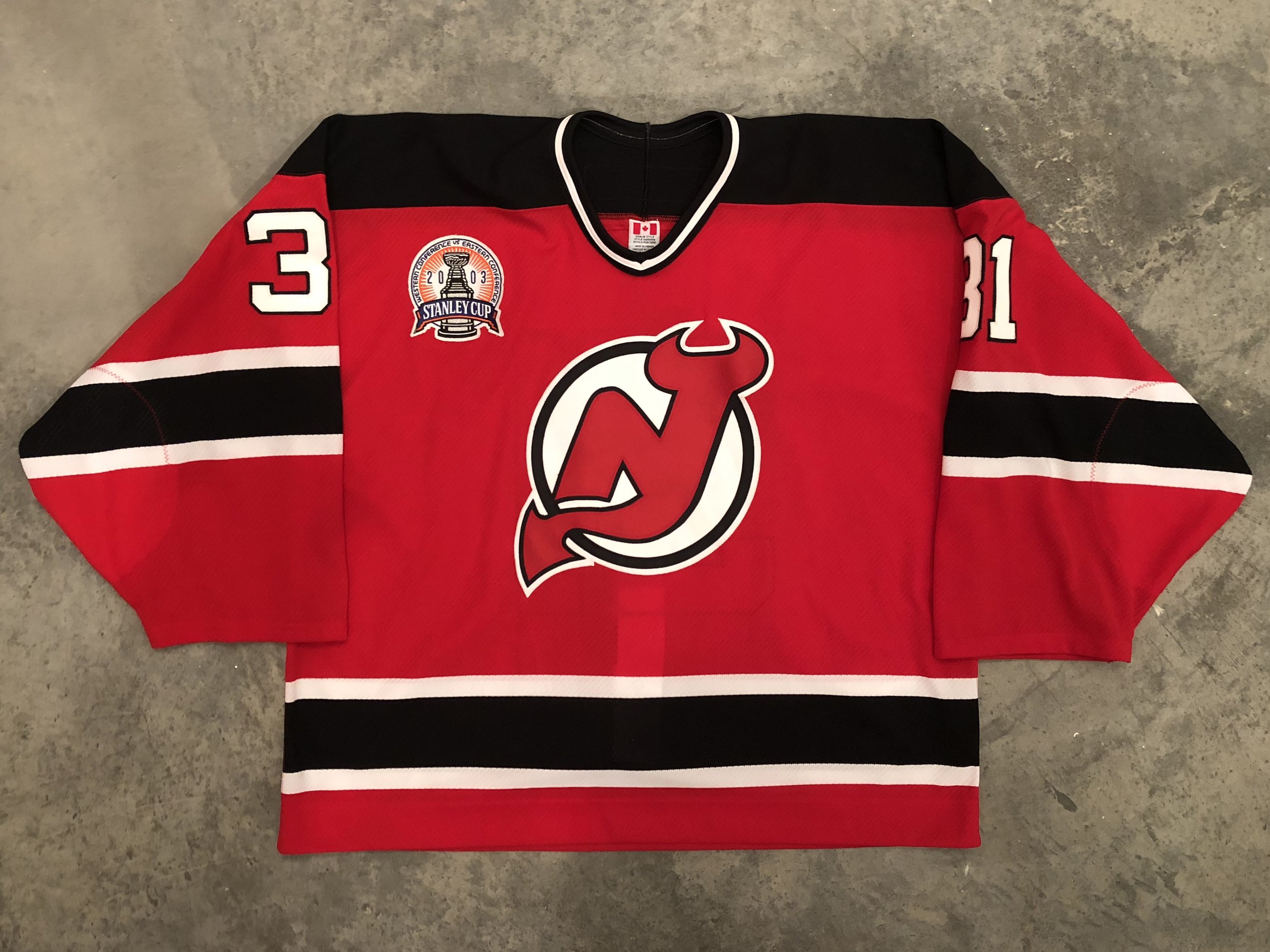 2002-03 Ari Ahonen game issued road jersey with 2003 Stanley Cup Finals patch