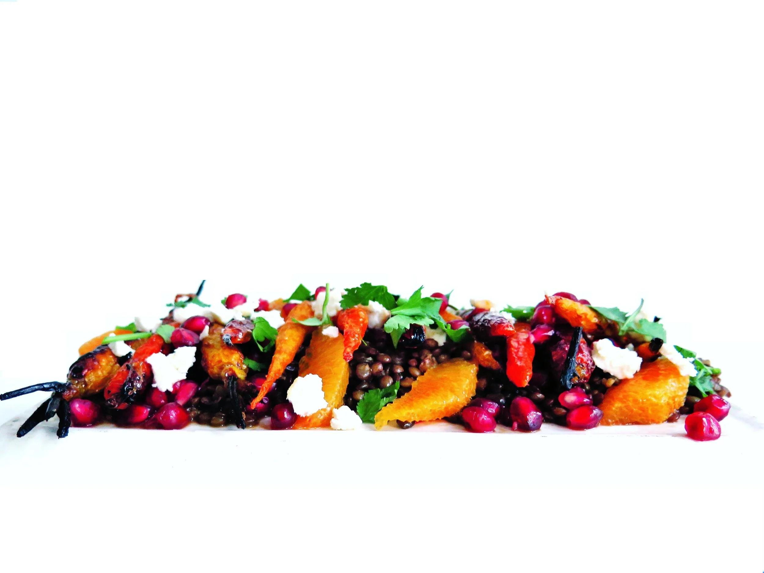 Sticky Glazed Carrot, Pomegranate, Orange, Lentil & Feta Salad - Recipe