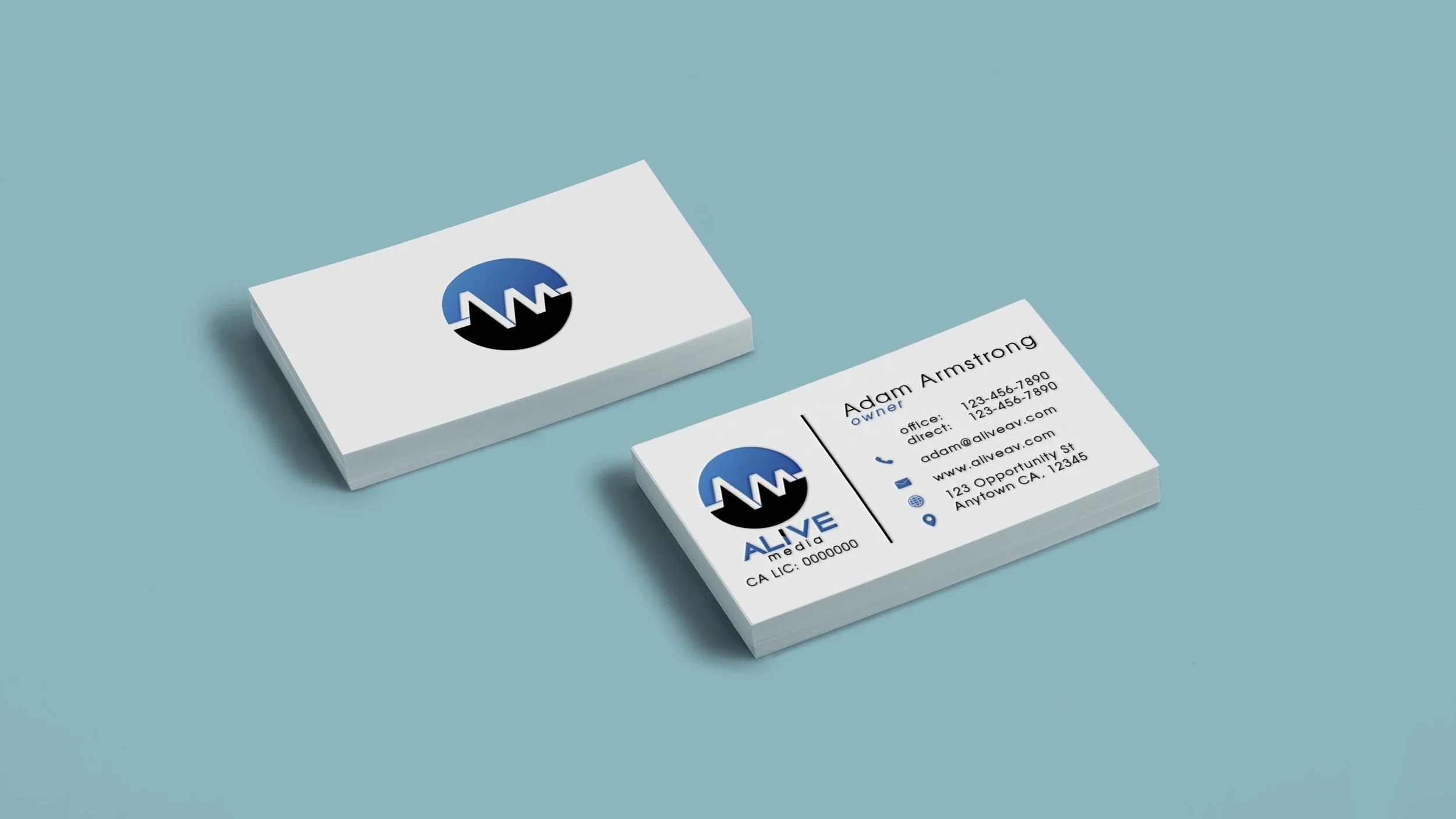 Alive Media business card design.