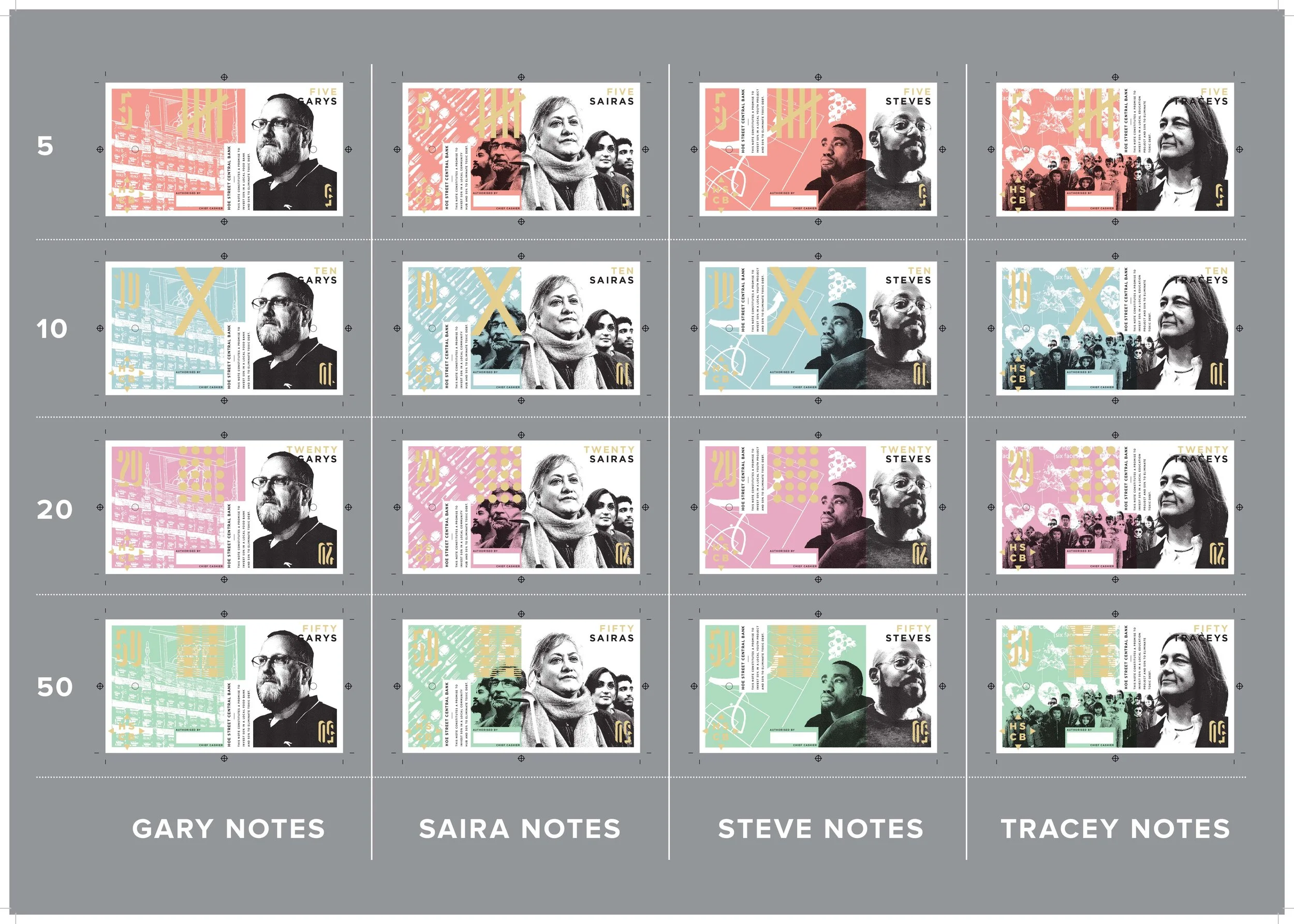 These are digital representations of the final printed notes. The colour range is the same but colours differ from the screen and the gold is foil blocked and shiny. They are all individually screen printed, letterpressed and foilblocked with additional finishing, stamping and signature.