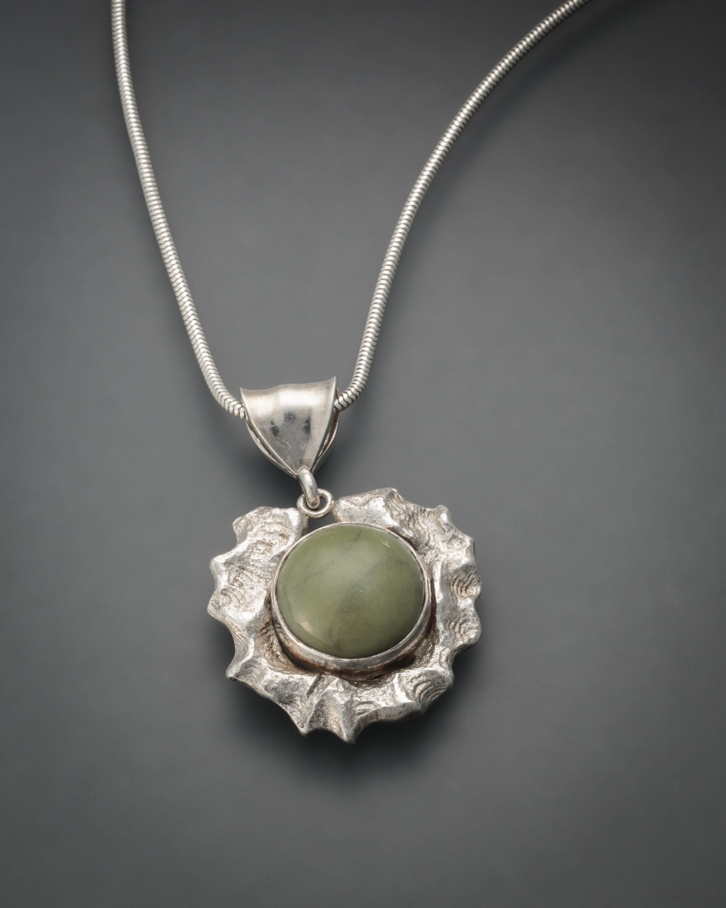 Serpentine and Sterling Silver Pendant