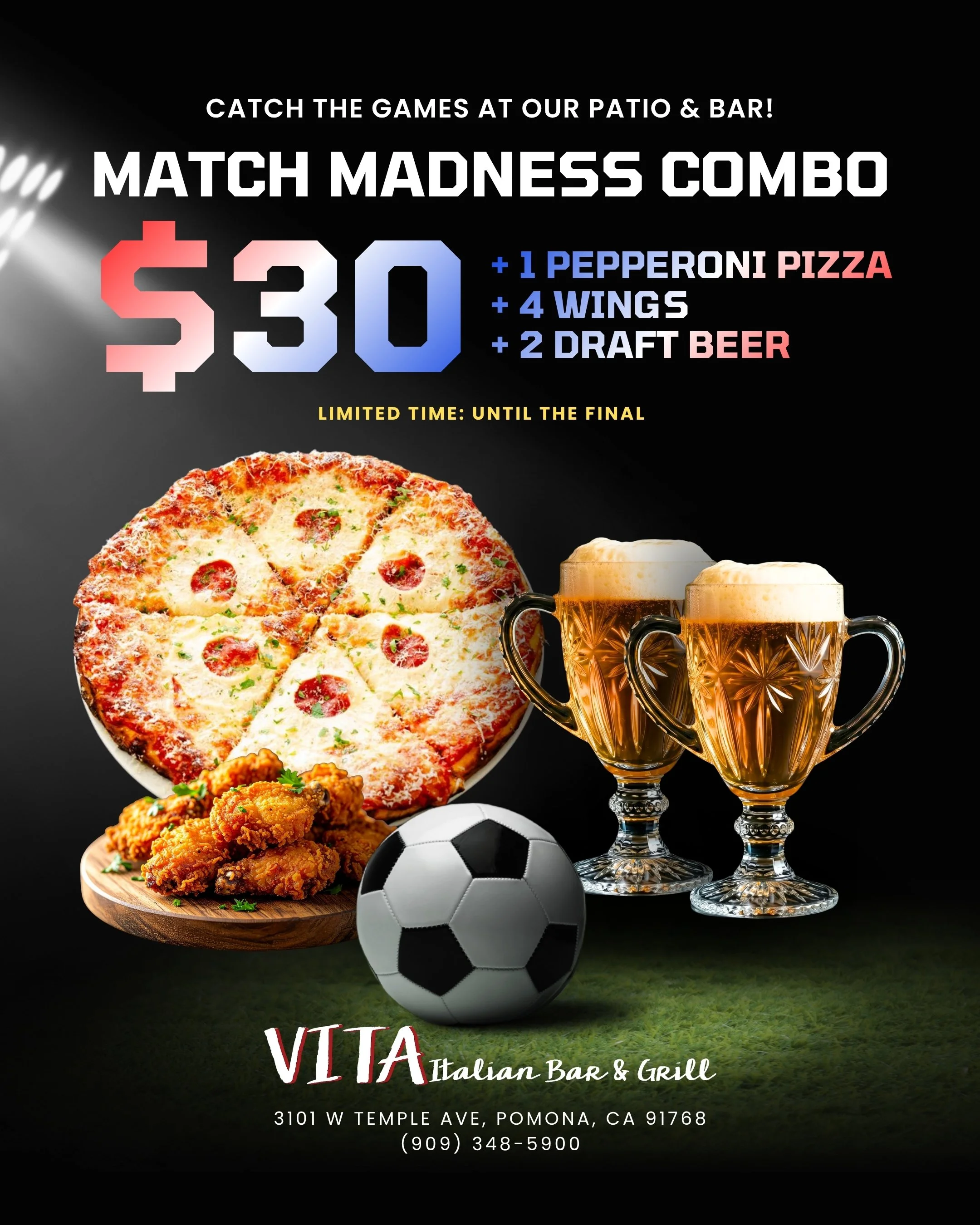World Cup Combo $30 for pizza, wings, and beers
