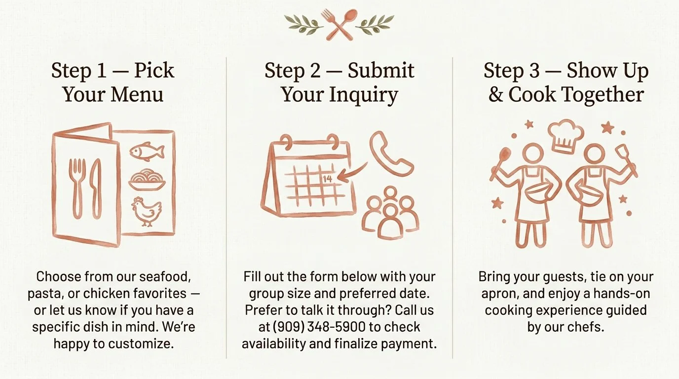3 step to book your private cooking class