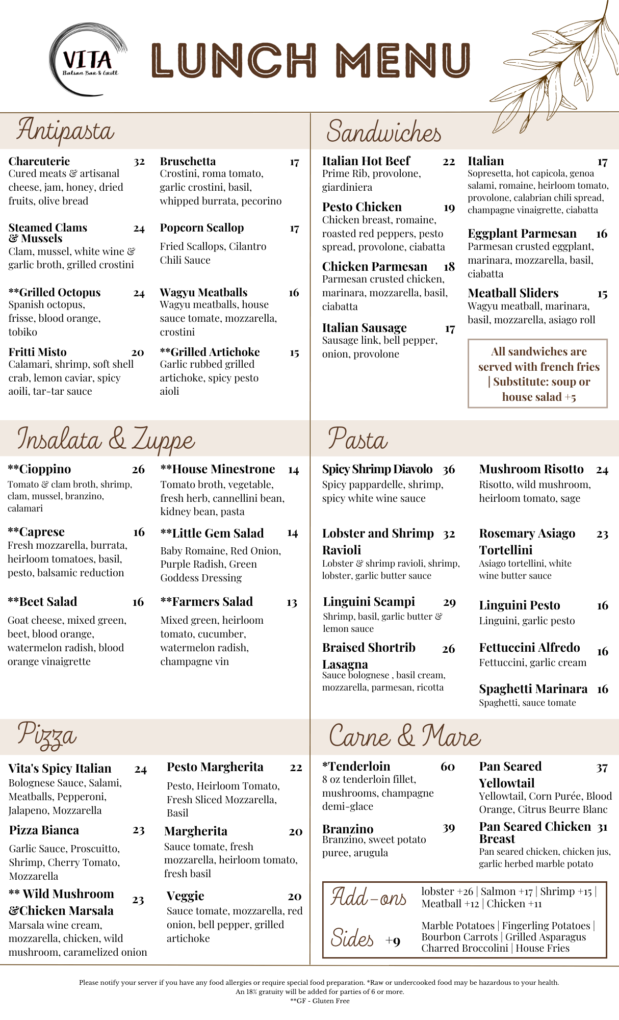 Italian Menu List Italian Food Menu List