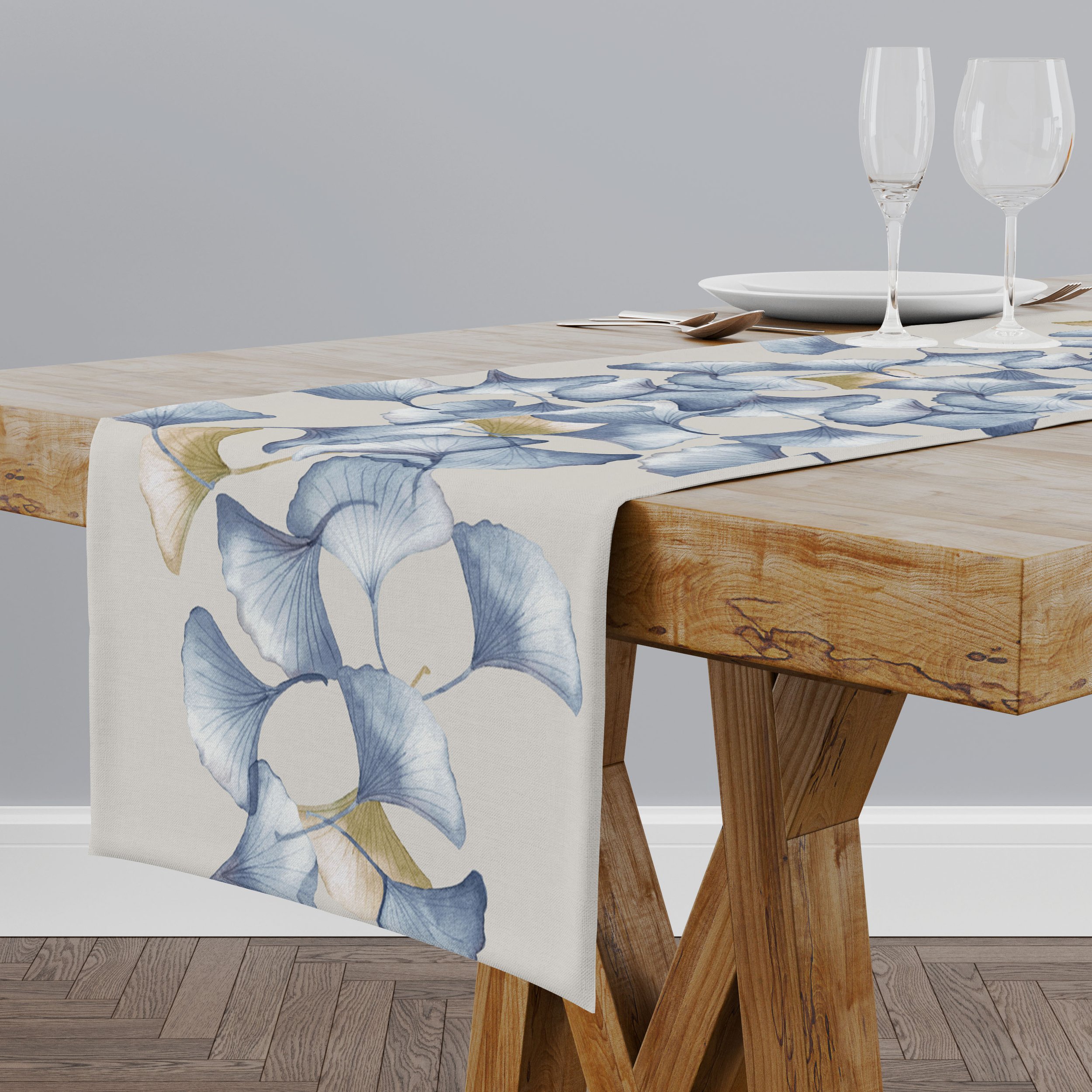 Ginkgos in Blue Table Runner
