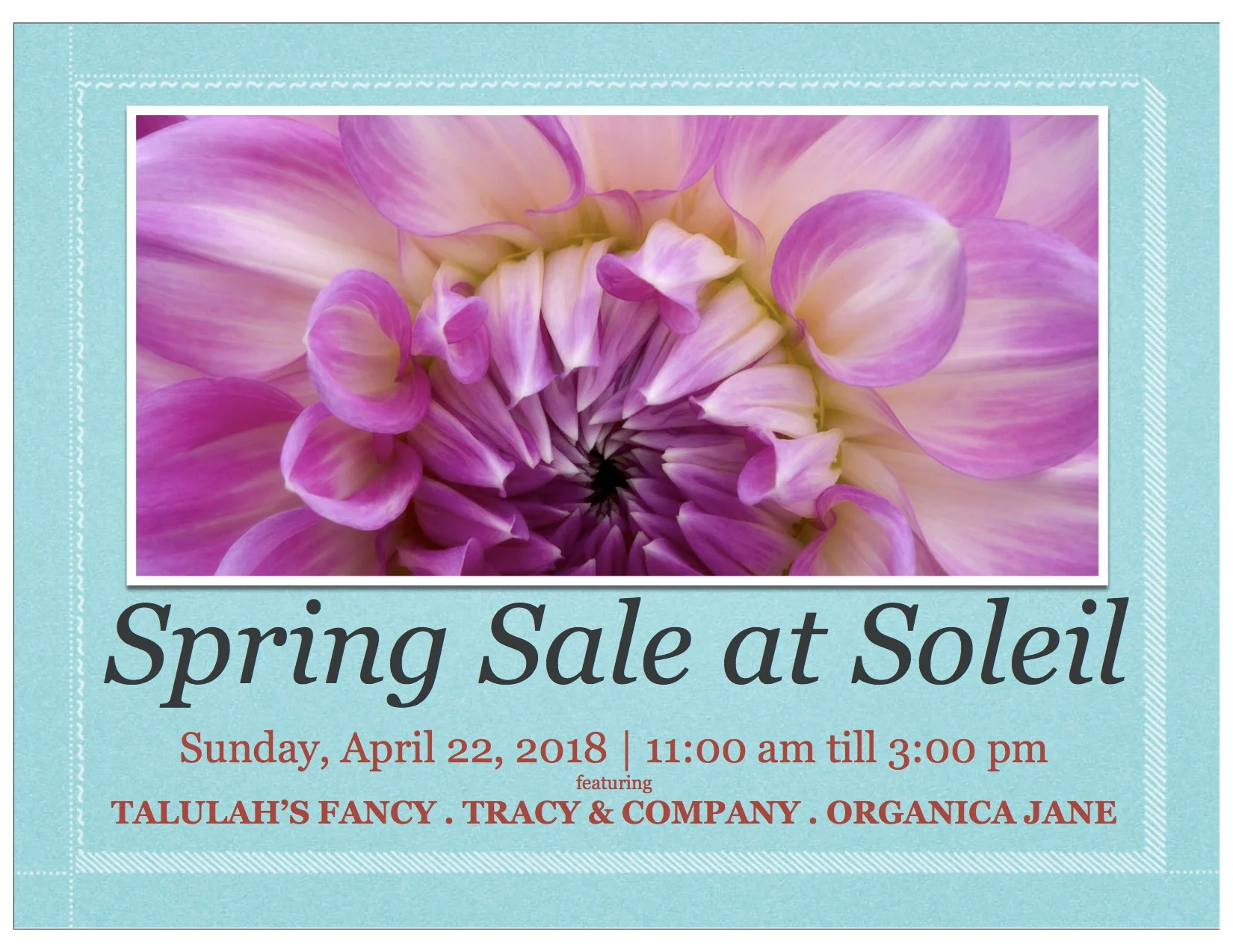 SONG HILL WINERY: We will be offering complimentary samples and selling glasses and bottles of our Chardonnay, Rosé, Cabernet Franc and Brut Rosé. TALULAHY'S FANCY: I will be sharing my new spring collection, I'll have some fantastic promotions for you as well as some really great give-a-ways! TRACY & COMPANY: ORGANICA JANE: Amy Jane will be offering complimentary hand treatments with ✨Natural Scrub Remedy✨ and will also have her entire product line available for sample & sale.