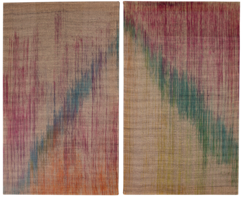 Margo, 2017 Natural and synthetic dyes on angor and silk 42 x 25 in. (each)