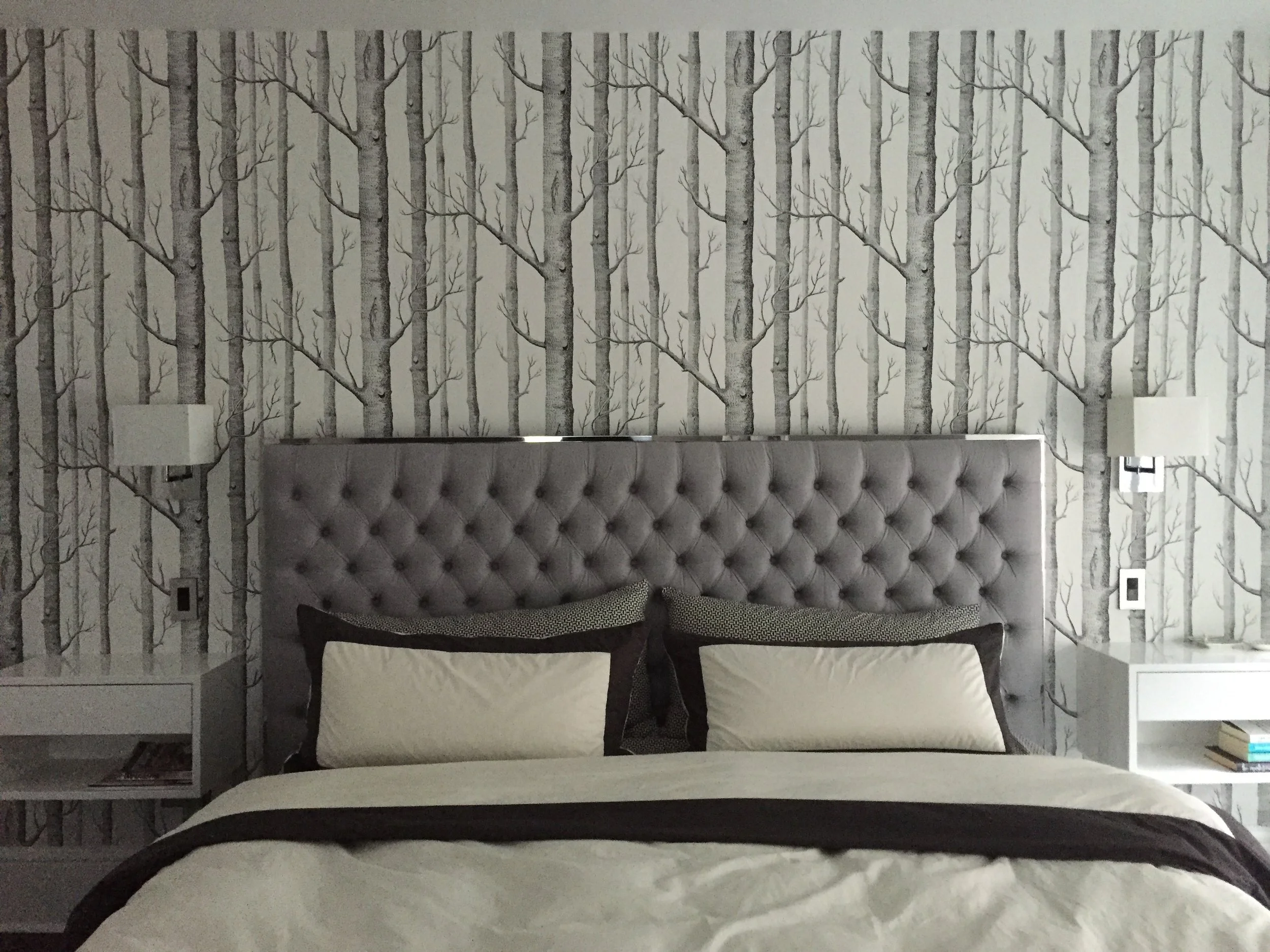 Photo of installed wallpaper in our bedroom.