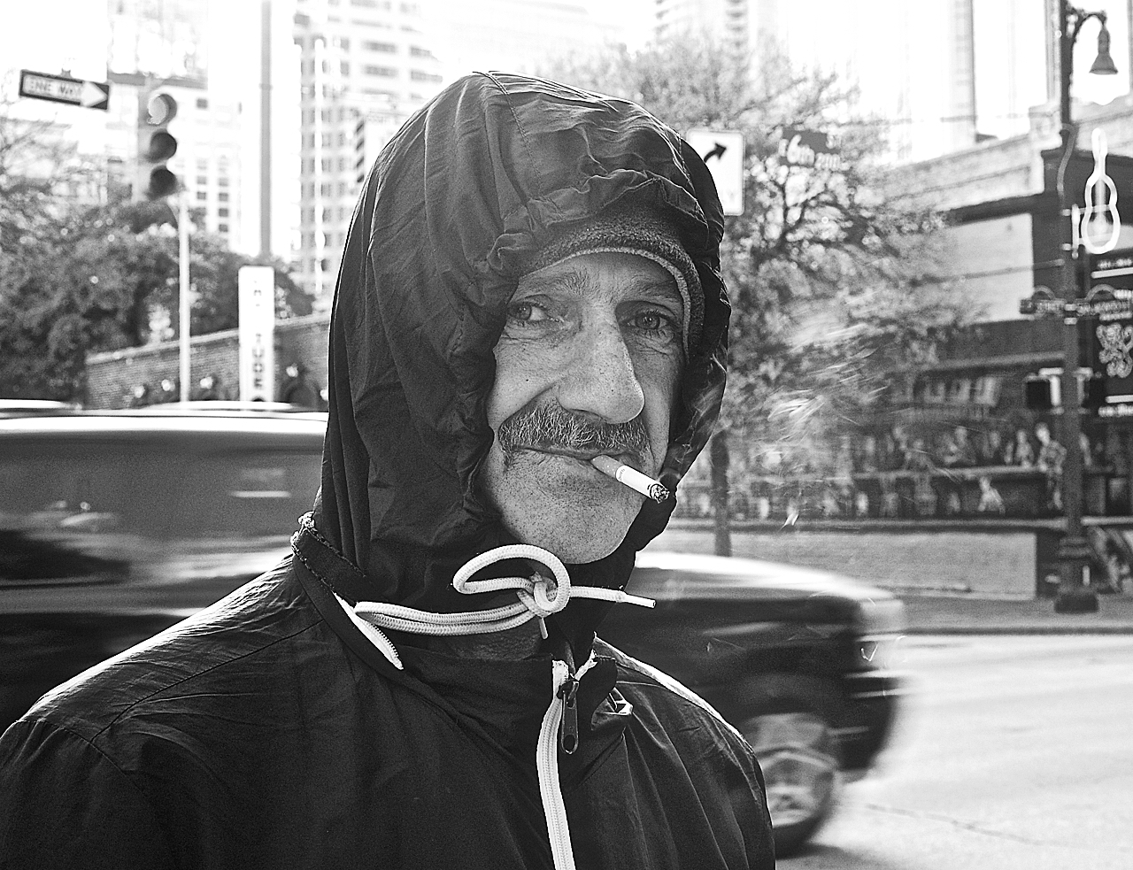 Sixth Street portrait: bundled up on a cold December day