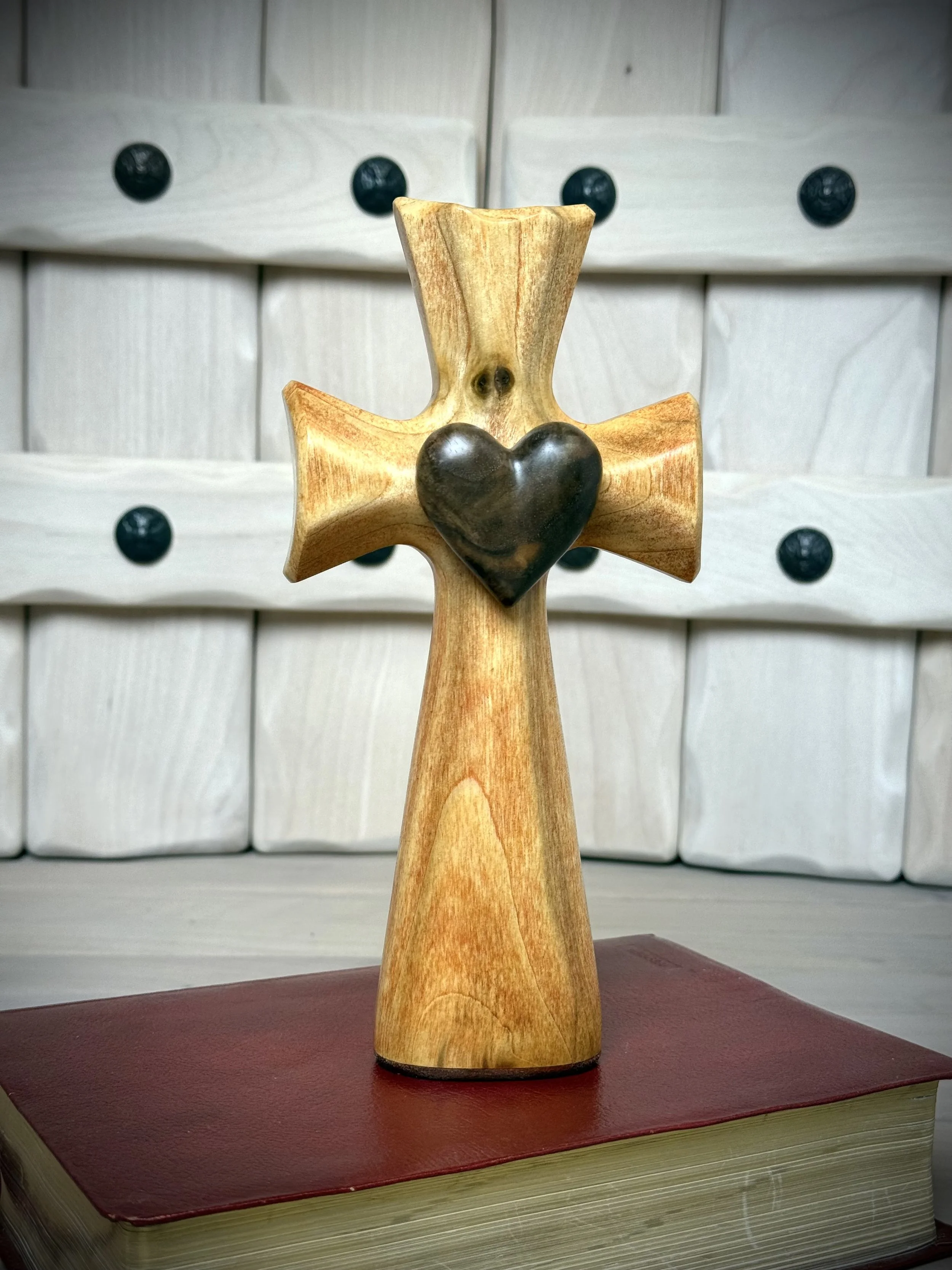 Bible Cross® with Wood Heart