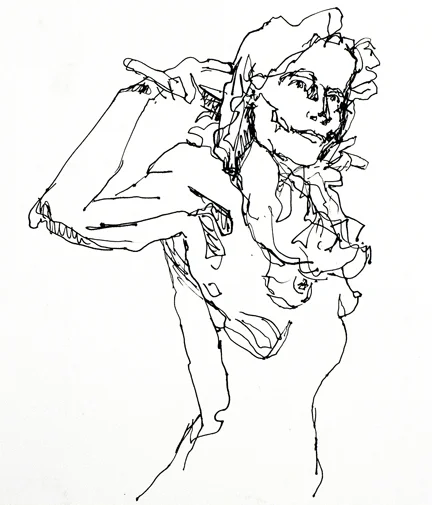Working Girl, Pen and Ink, 18" x 12"