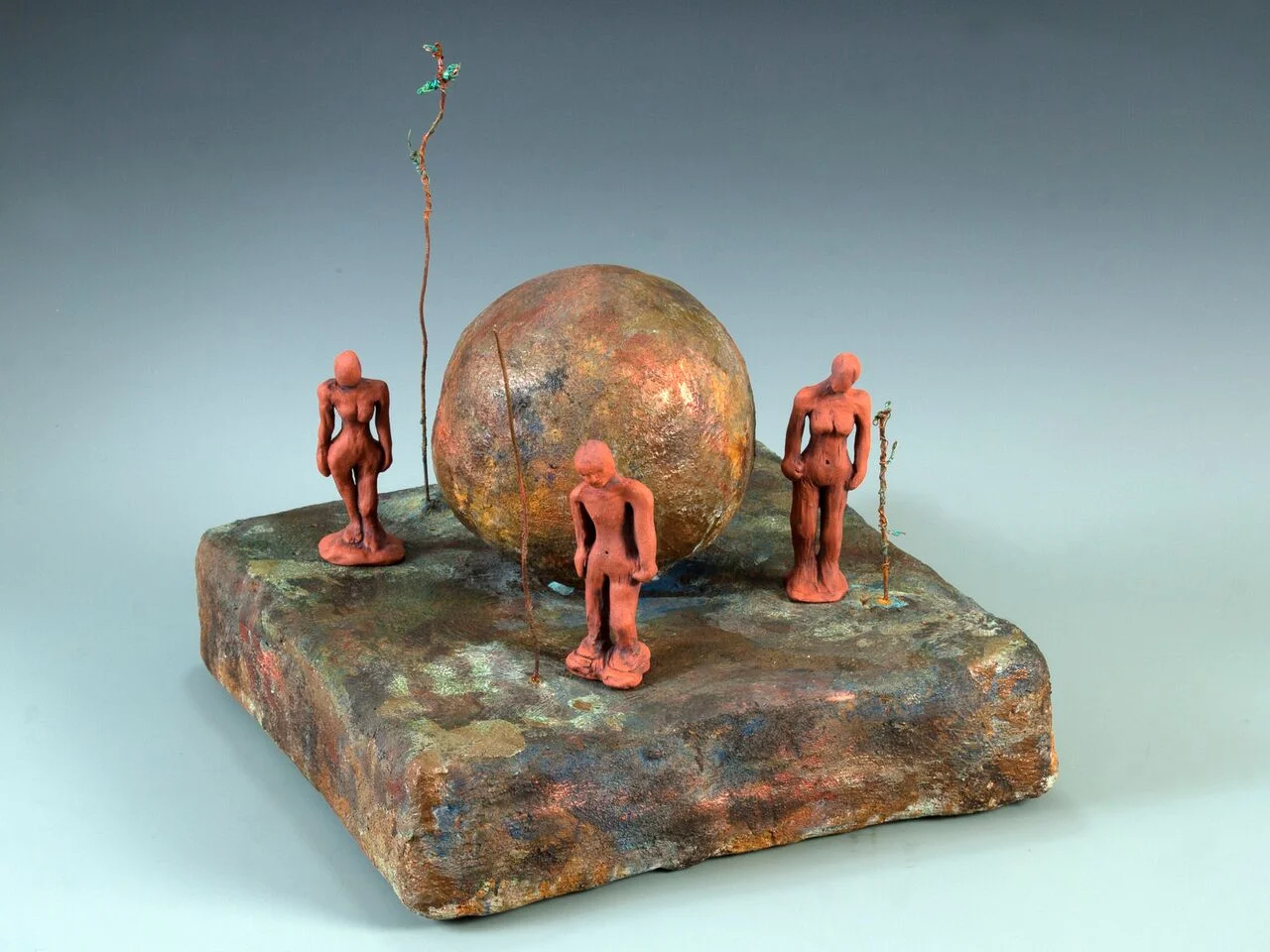 Different Stories, All the Same, Earthenware Clay, Wire, Concrete, Acid Stain, 12"w x 8"h x 12"d