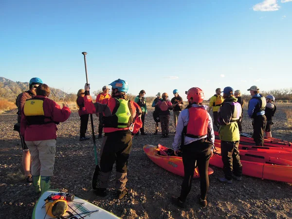 Safety briefing before hitting the water.
