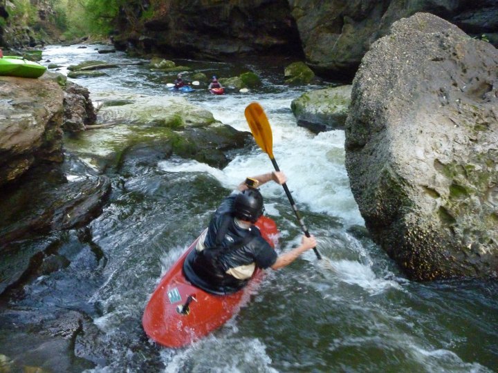 Entering the Upper Gorge of the Cuyahoga River, Paddler David Hill sets his line.