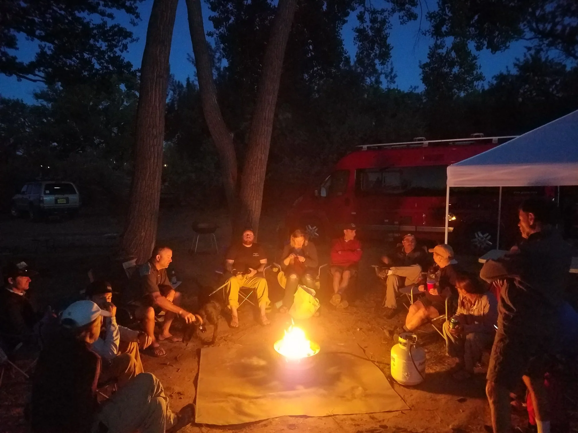 Sitting around the (gas) campfire after dinner. Picture from San Juan Citizens Alliance on FB.