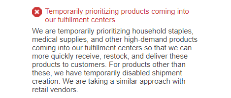 Amazon Temporarily Prioritizing Products for Inbound Shipments to Amazon
