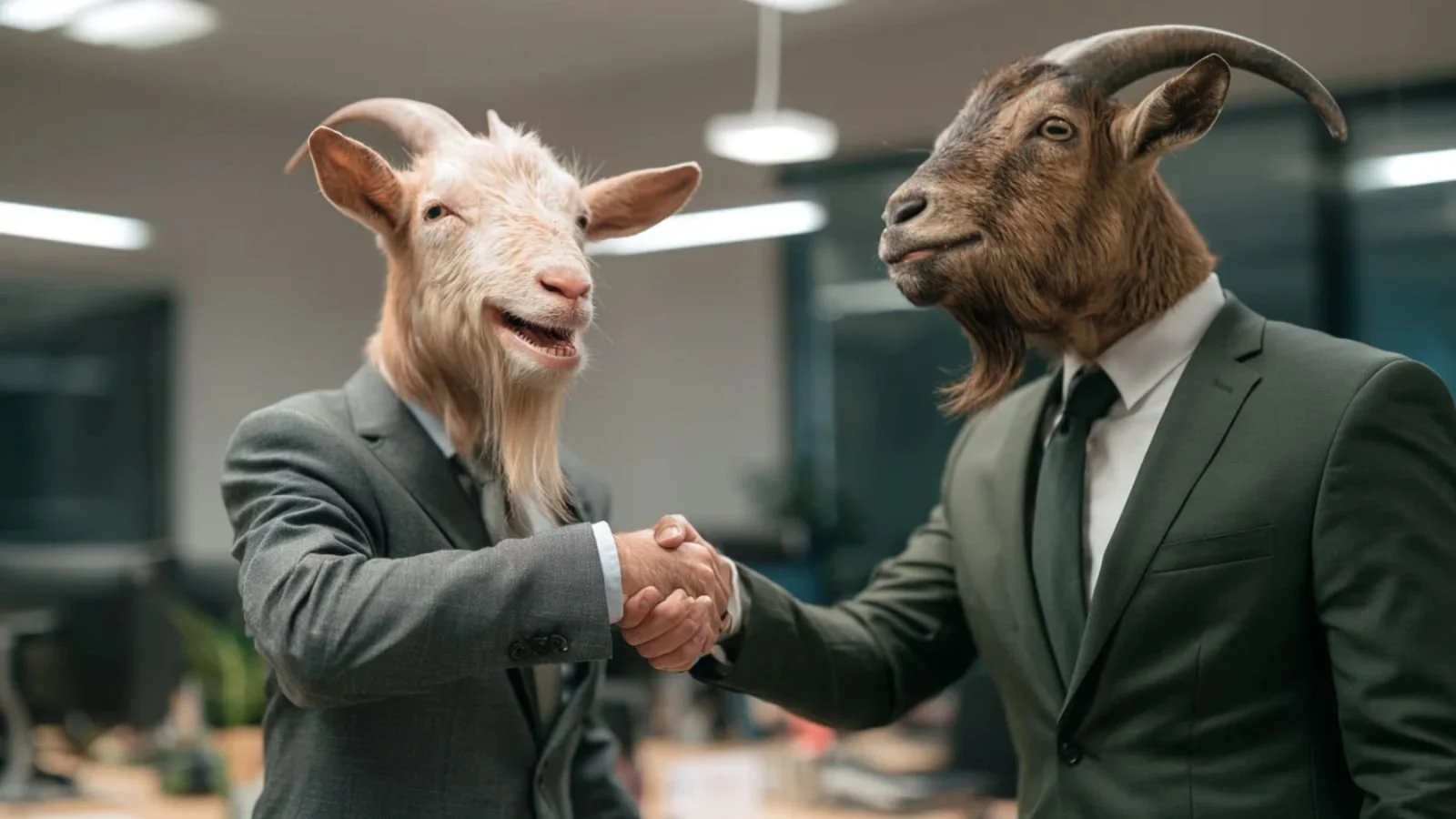 two goats shaking hands completing a transfer of an amazon seller central account