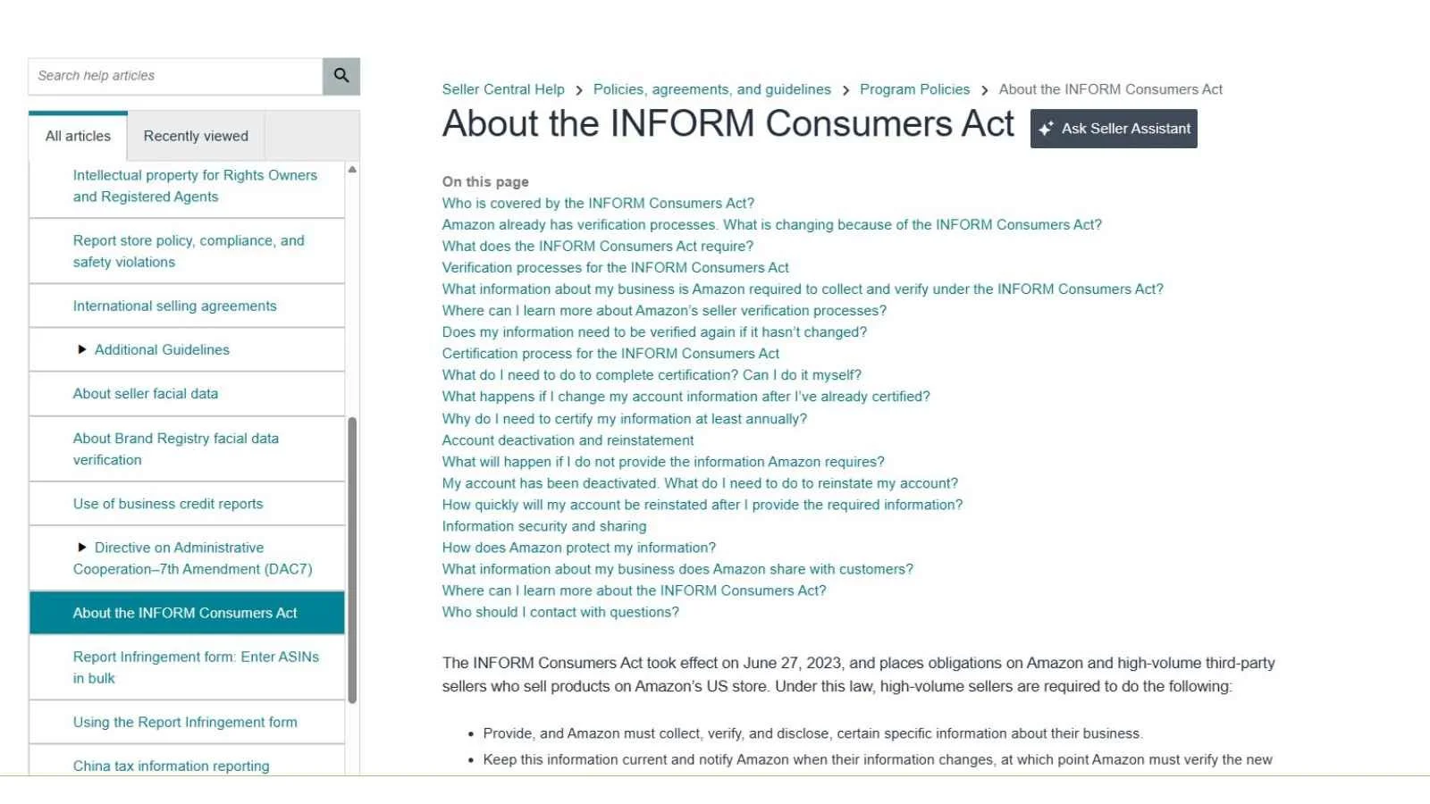 About the INFORM Consumers Act Amazon Help page