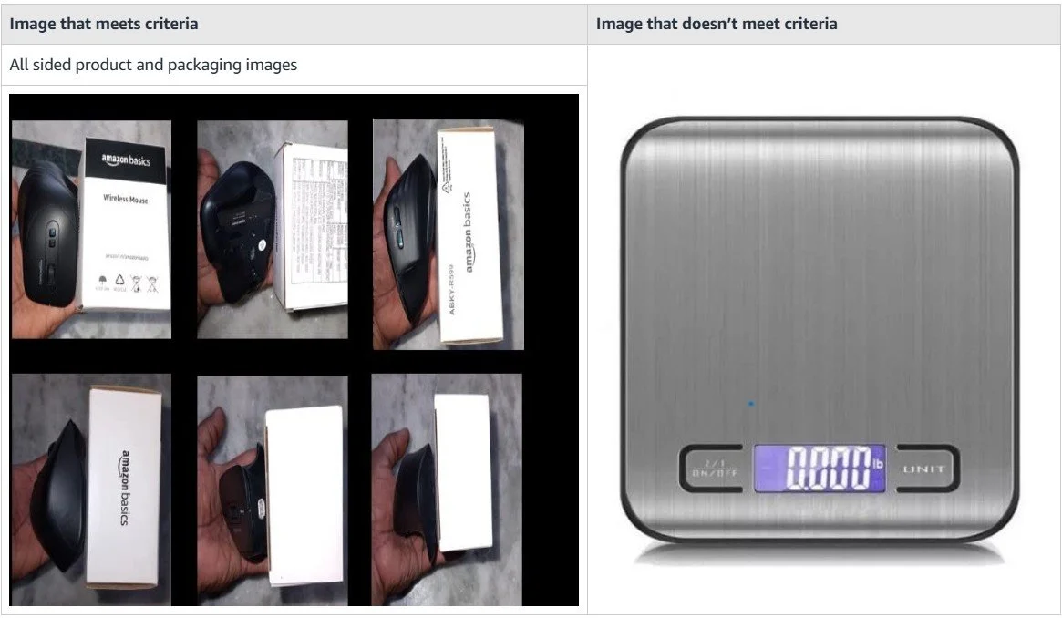 Example of Seller Central listing product without UPC Image requirement what to do and what not to do