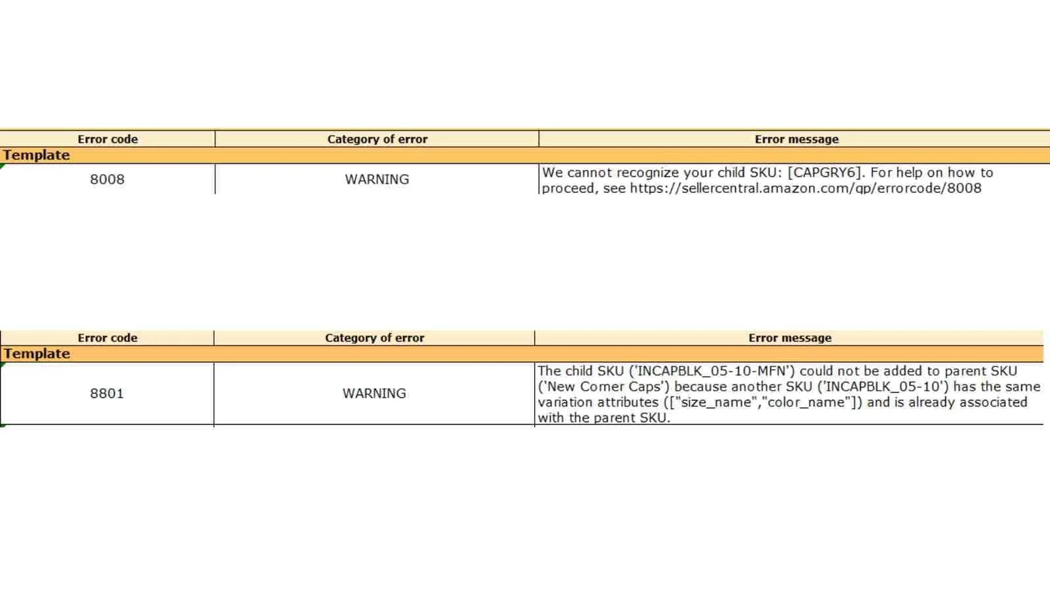 Amazon Variation Error Codes 8008 and 8801 | Goat Consulting | Goat ...