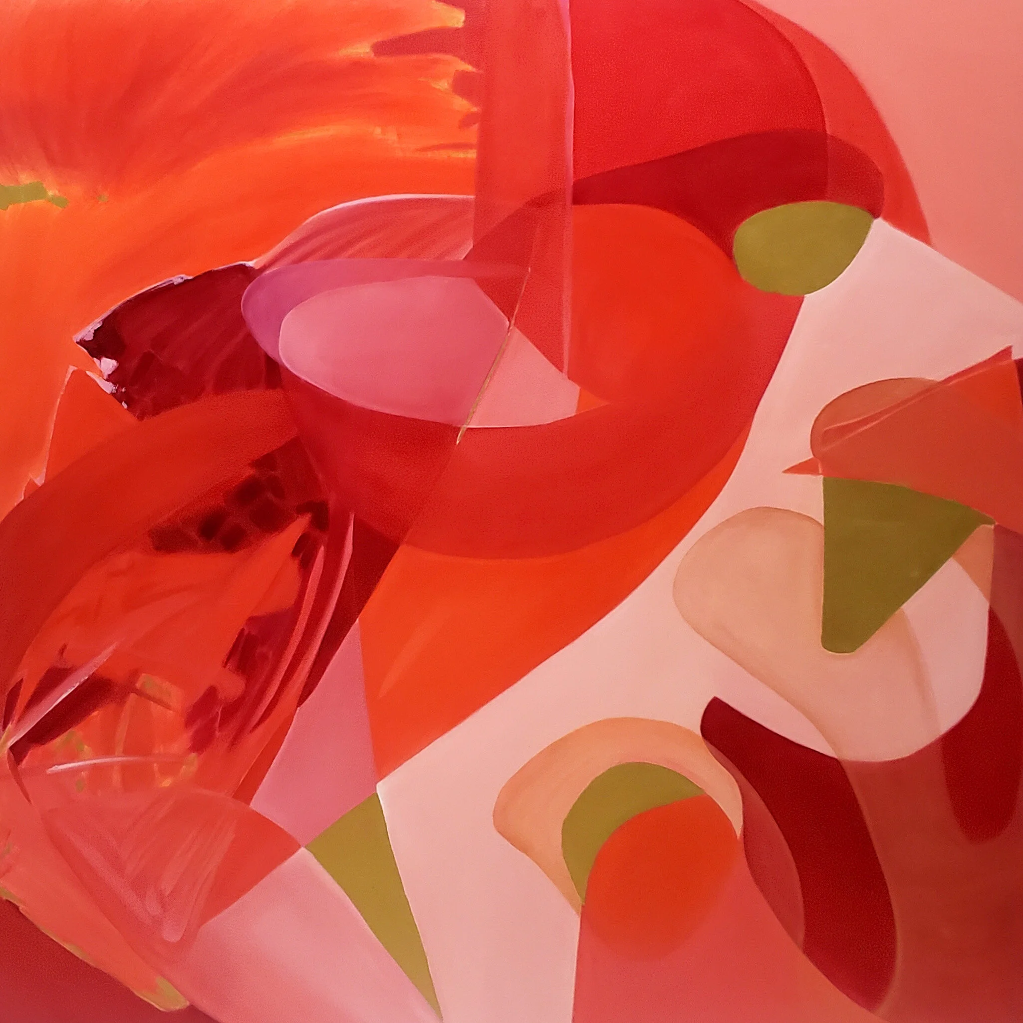 Embrace the Unknown (Muse portrait in red /Respect) Oil and Enamel on Canvas, 60 x 60 Inches, 2019