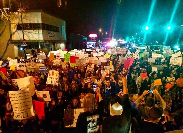 protestors gather in downtown Denver