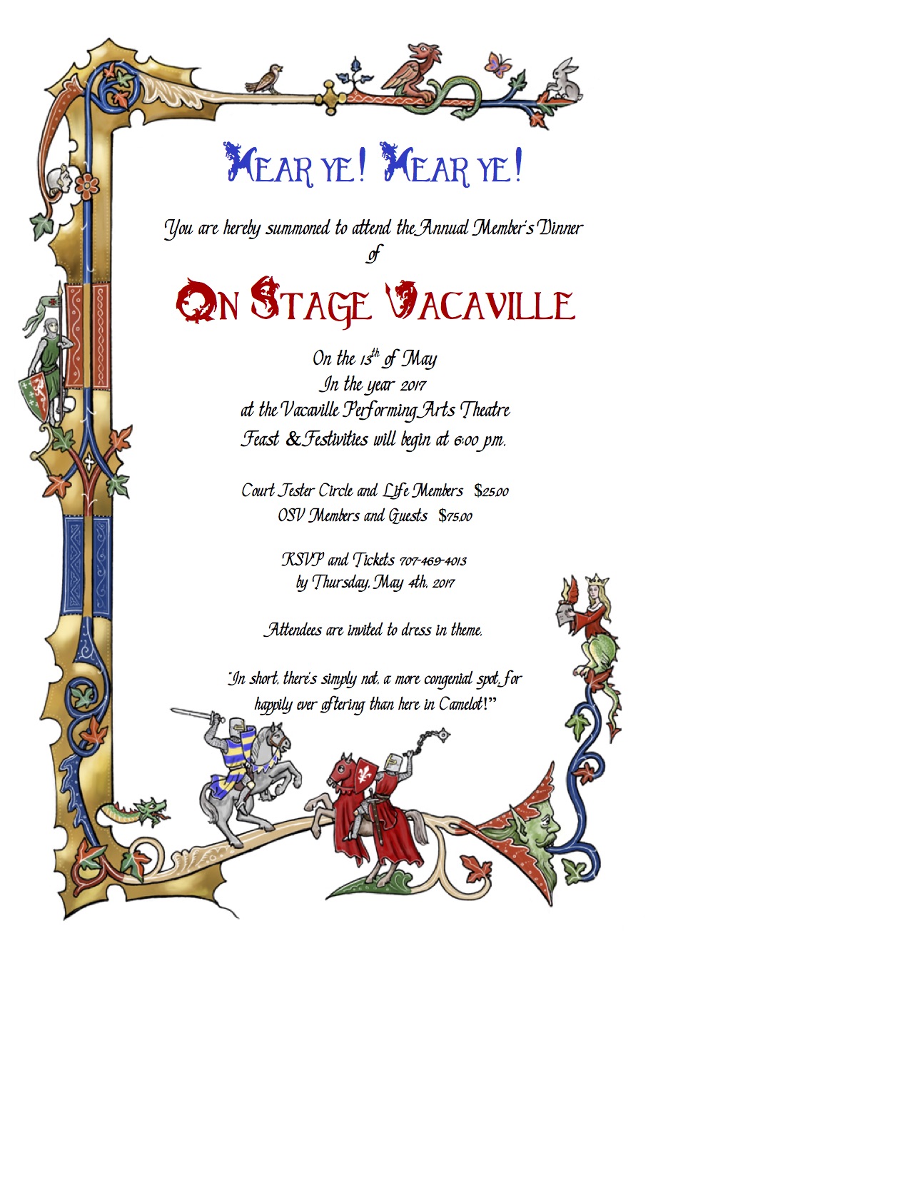A Night In Camelot: On Stage Vacaville Member Dinner