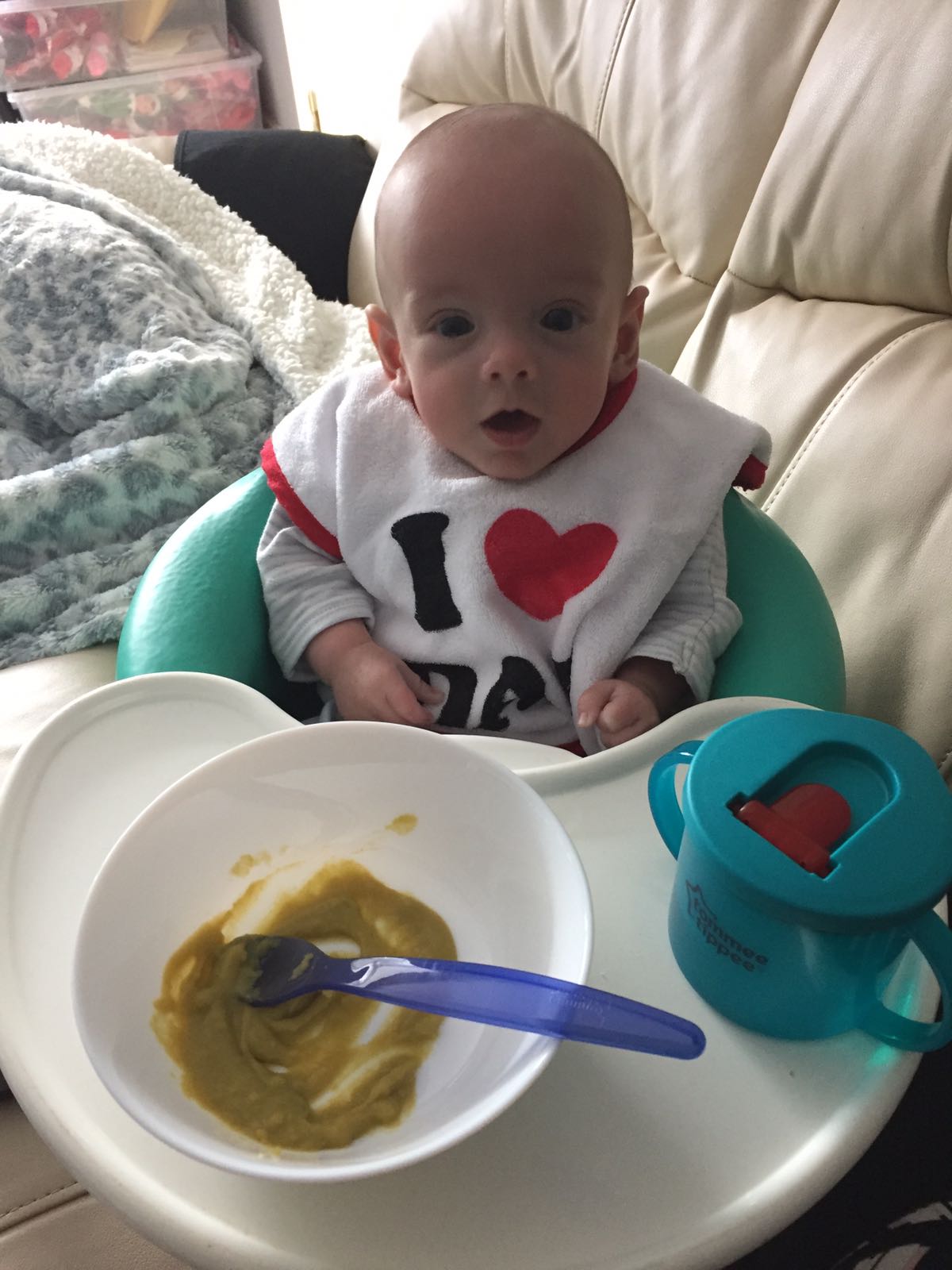 Sam enjoying a spoon feed