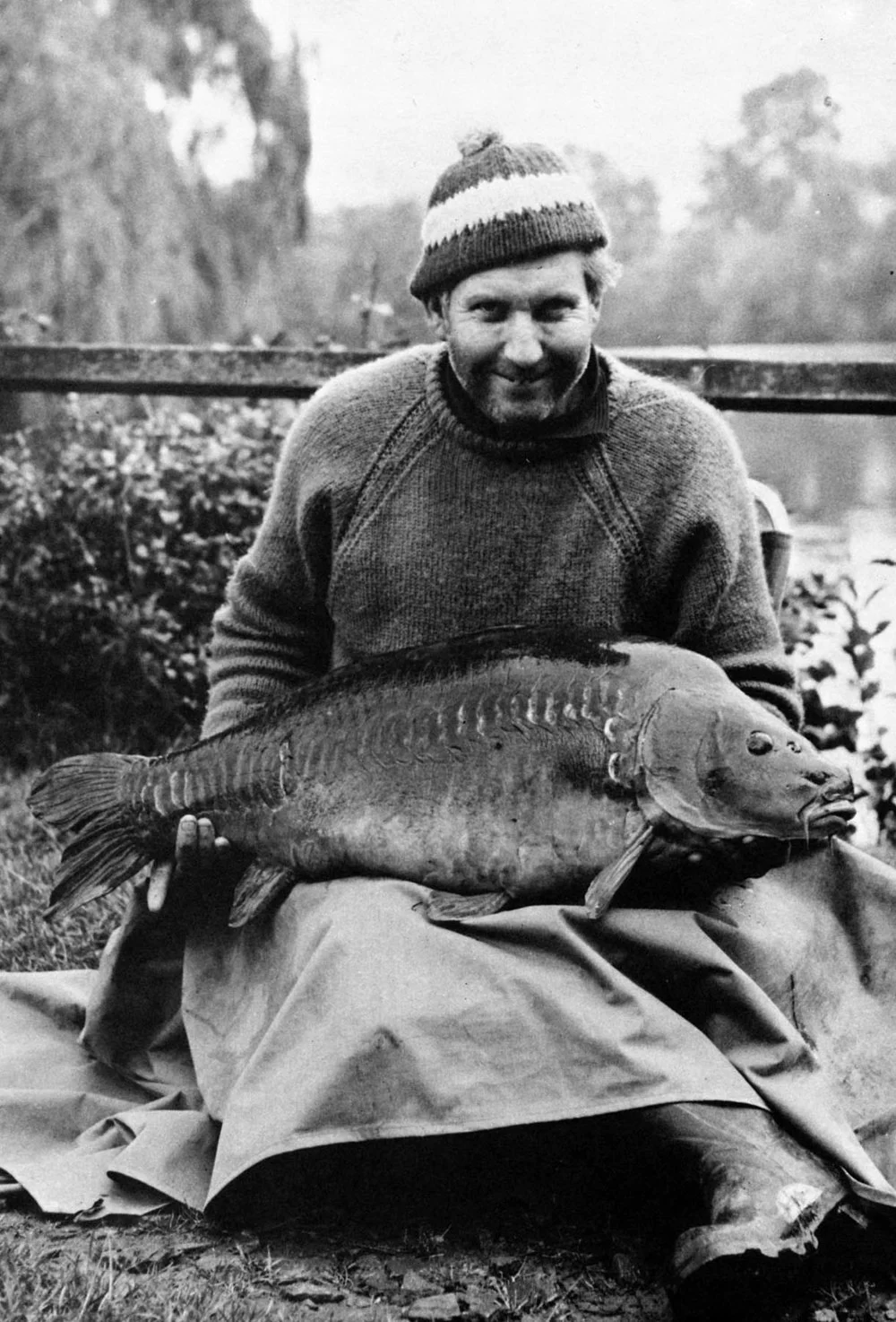 Top carp angler of the day, Jack Hilton, with his first carp from Redmire Pool. At 35lb it was the largest carp recorded in 1967.