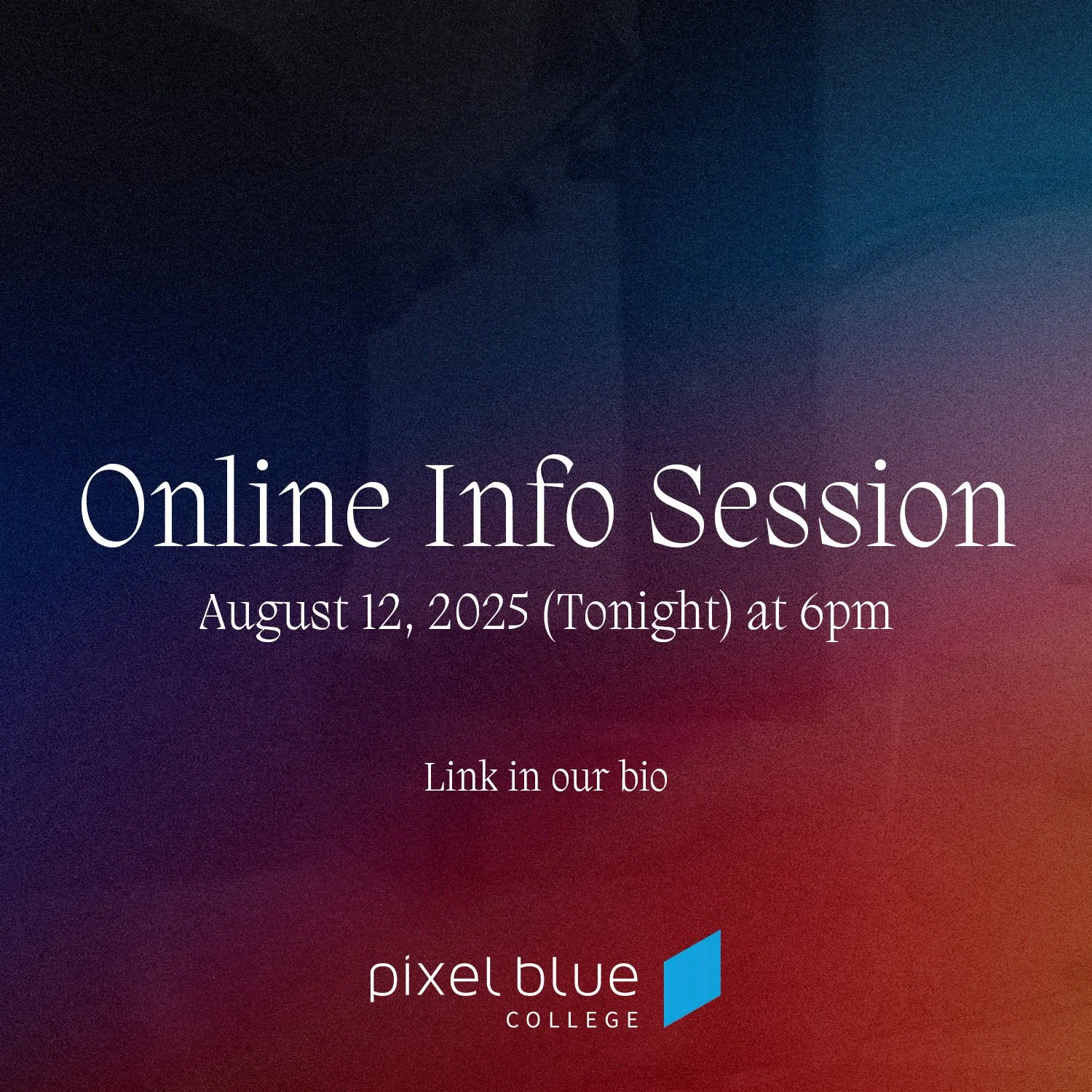 ⏰ Join us tonight at 6pm for our 𝗢𝗻𝗹𝗶𝗻𝗲 𝗜𝗻𝗳𝗼 𝗦𝗲𝘀𝘀𝗶𝗼𝗻! Staff and instructors will be available to answer all your questions and provide more information about our programs. If you're interested in a career in Digital Media and Arts, t
