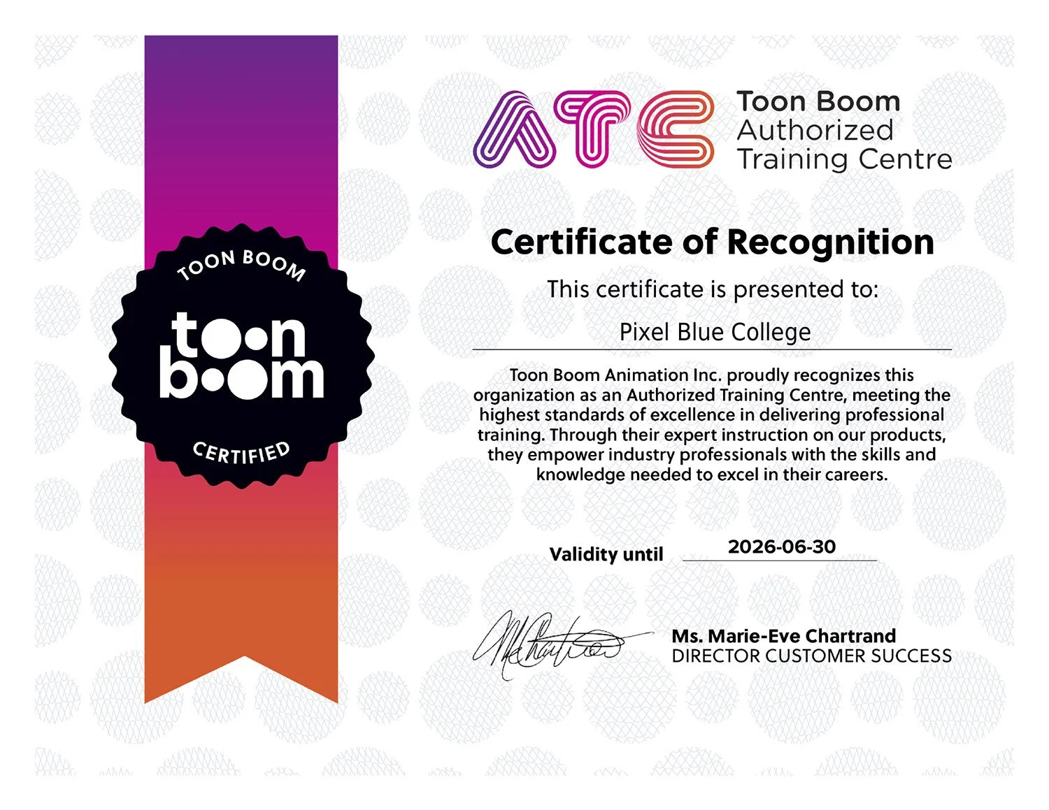 📢 We&rsquo;re proud to share that Pixel Blue College is continuing as an official @toonboomanimation 𝗔𝗱𝘃𝗮𝗻𝗰𝗲𝗱 𝗧𝗿𝗮𝗶𝗻𝗶𝗻𝗴 𝗖𝗲𝗻𝘁𝗿𝗲 (ATC)! We are one of only two ATCs in all of Canada!

This prestigious designation reflects our commi