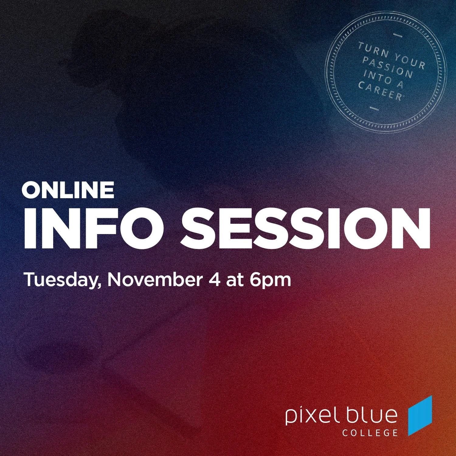 ⏰ Just a reminder that we have an 𝗢𝗻𝗹𝗶𝗻𝗲 𝗜𝗻𝗳𝗼 𝗦𝗲𝘀𝘀𝗶𝗼𝗻 𝘁𝗼𝗺𝗼𝗿𝗿𝗼𝘄 𝗮𝘁 𝟲𝗣𝗠!

Whether you&rsquo;re curious about a career in digital media and the arts or ready to take your creative skills to the next level, this is your chan