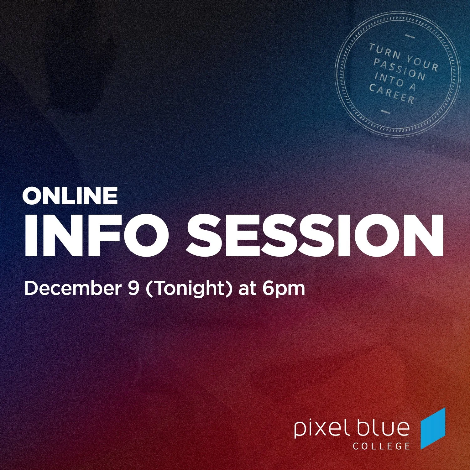 ⏰ A reminder that we have an 𝗢𝗻𝗹𝗶𝗻𝗲 𝗜𝗻𝗳𝗼 𝗦𝗲𝘀𝘀𝗶𝗼𝗻 tonight at 6pm! 

Whether you&rsquo;re curious about a career in digital media and the arts or ready to take your creative skills to the next level, this is your chance to explore Pixe