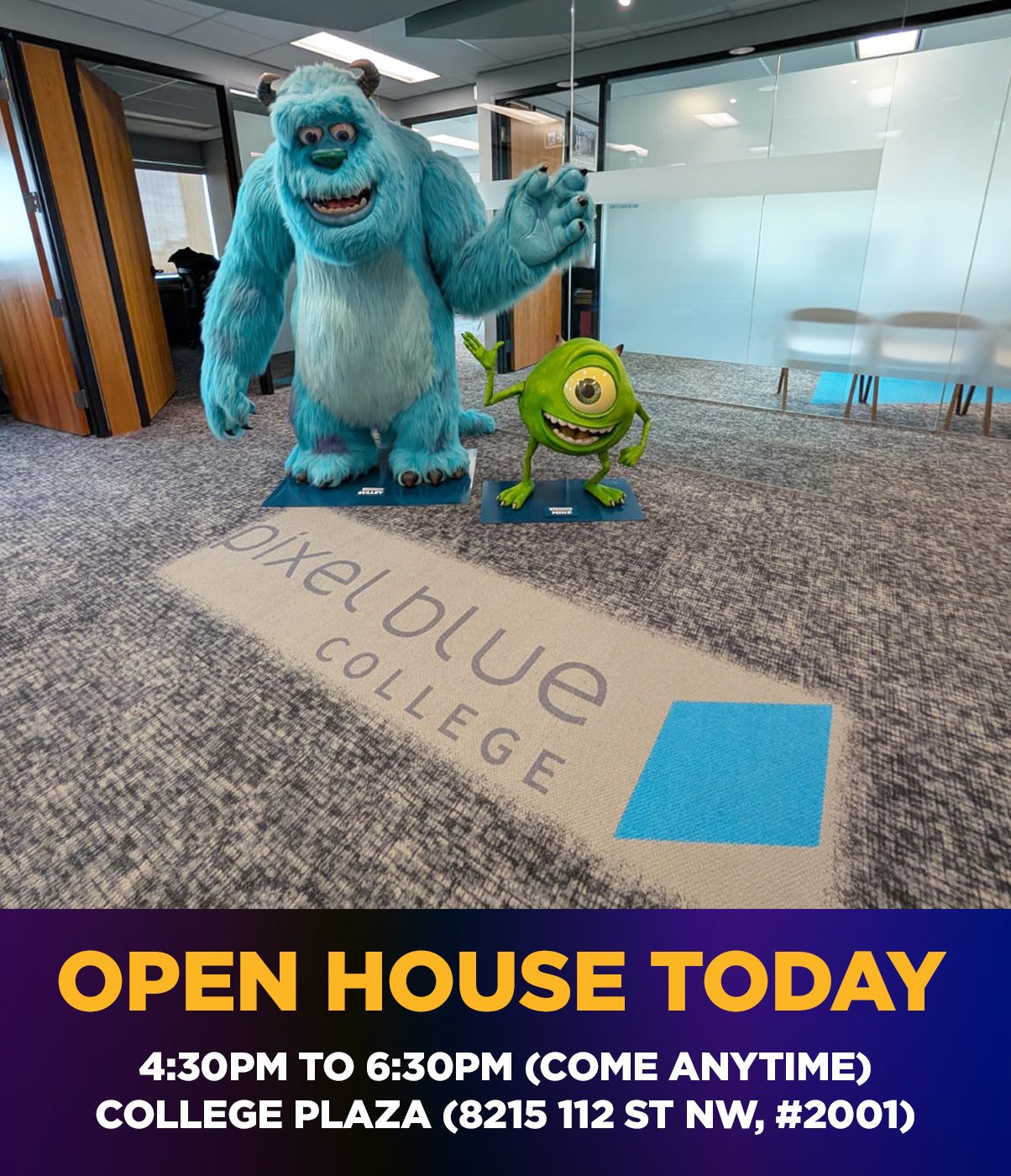 💥 Mike, Sulley, and the Pixel Blue team are ready to welcome everyone for our 𝗢𝗣𝗘𝗡 𝗛𝗢𝗨𝗦𝗘 𝗧𝗛𝗜𝗦 𝗘𝗩𝗘𝗡𝗜𝗡𝗚!

𝗦𝘁𝗼𝗽 𝗯𝘆 𝗮𝗻𝘆𝘁𝗶𝗺𝗲 𝘁𝗼𝗱𝗮𝘆 𝗯𝗲𝘁𝘄𝗲𝗲𝗻 𝟰:𝟯𝟬𝗽𝗺 𝘁𝗼 𝟲:𝟯𝟬𝗽𝗺 to get an inside look at what it&rsquo;s 