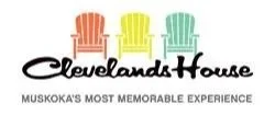 Logo for Cleveland's House with colorful Adirondack chairs above the text 'Cleveland's House' and the tagline 'Muskoka's Most Memorable Experience' below.