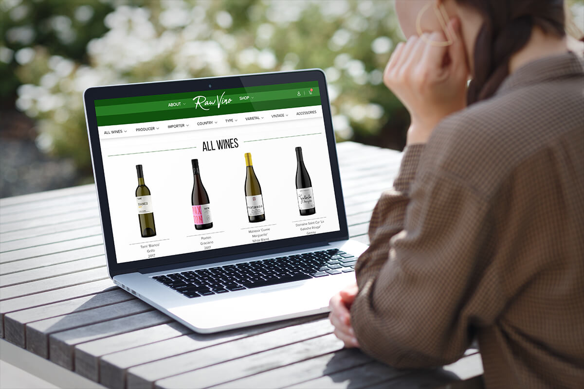 Raw Vino's Commerce7 'Shop' Page