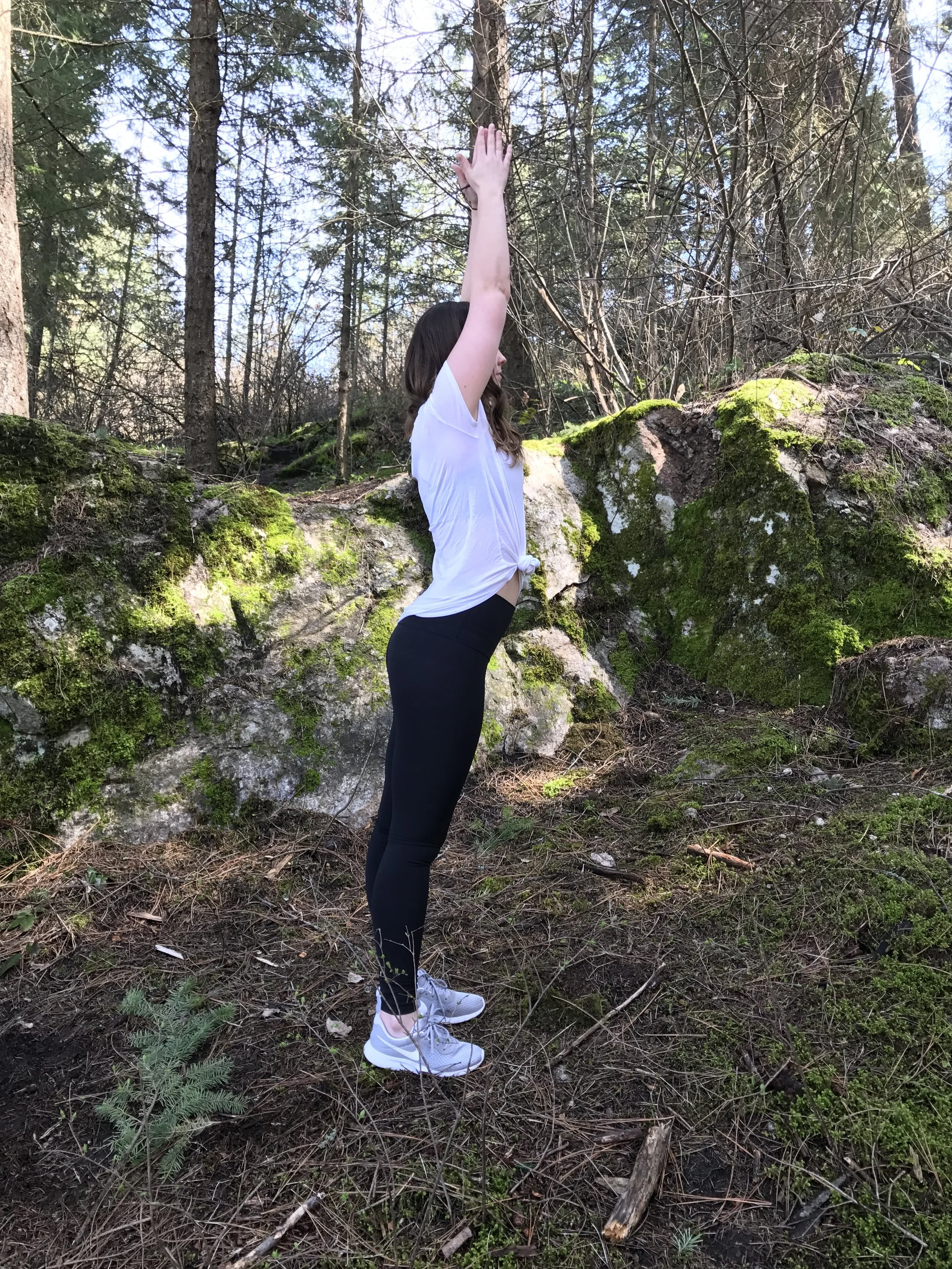 Inhale reach the arms up and straighten. 