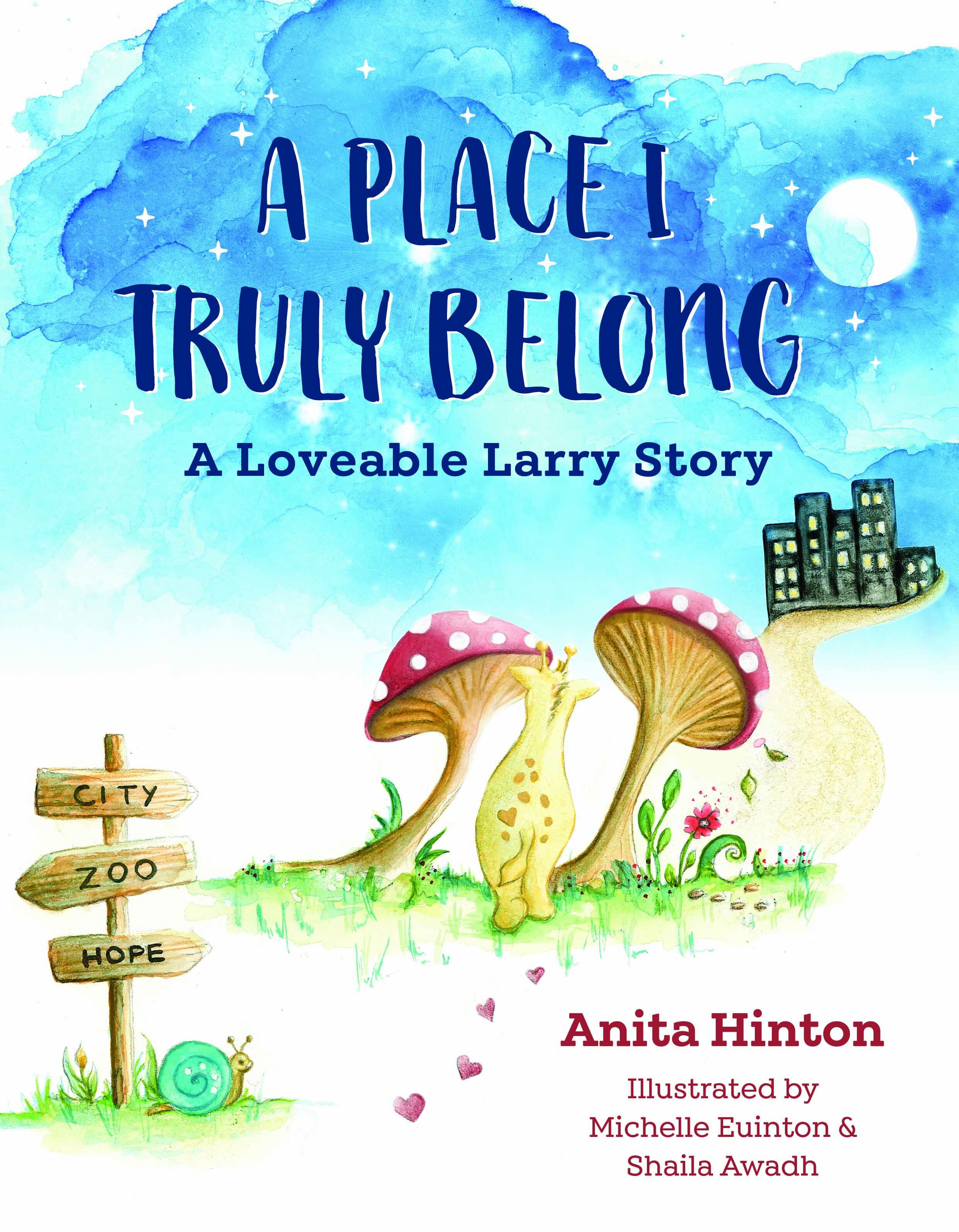  Published by Mary Egan Publishing.  Publication Date: November 1st 2021  Larry the giraffe lives in a zoo, but he’s not like the other giraffes.   Larry is small and soft and cuddly – and he feels different and alone.   One night, with the magic of 