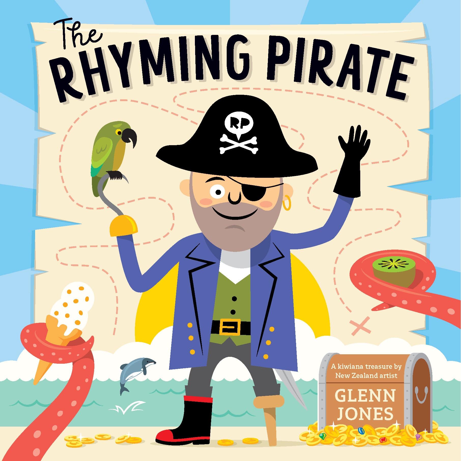  Published by Little Love. Publication date: November 10th 2021  ARGH! I’M THE RHYMING PIRATE!  Have a LOOK inside this BOOK  then read it at your LEISURE,  because hidden in the pages  you’ll find loads of Kiwi TREASURE!   Join the pirate and his  c