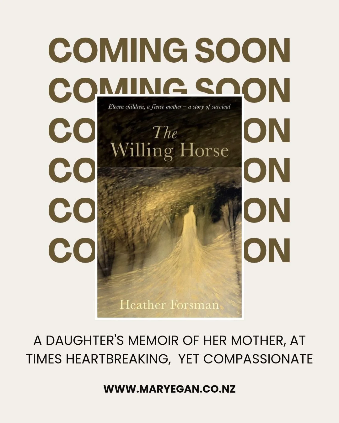 Available from 10 November, is "The Willing Horse" by Heather Forsman, who sought a fuller picture of her mother, a way to understand her, appreciate her, and eventually forgive her. It is a story of insight and healing across generations, 