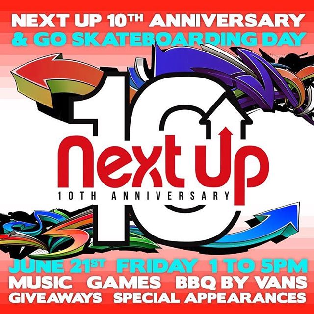 Tomorrow is @nextupfound 10 year Anniversary! We&rsquo;ll have a whole day celebration, hope to see y&rsquo;all there ✌🏽☺️ #Repost @nextupfound
・・・
Everyone is invited for our Go Skateboarding Day &amp; 10th Anniversary celebration party!
Huge shout