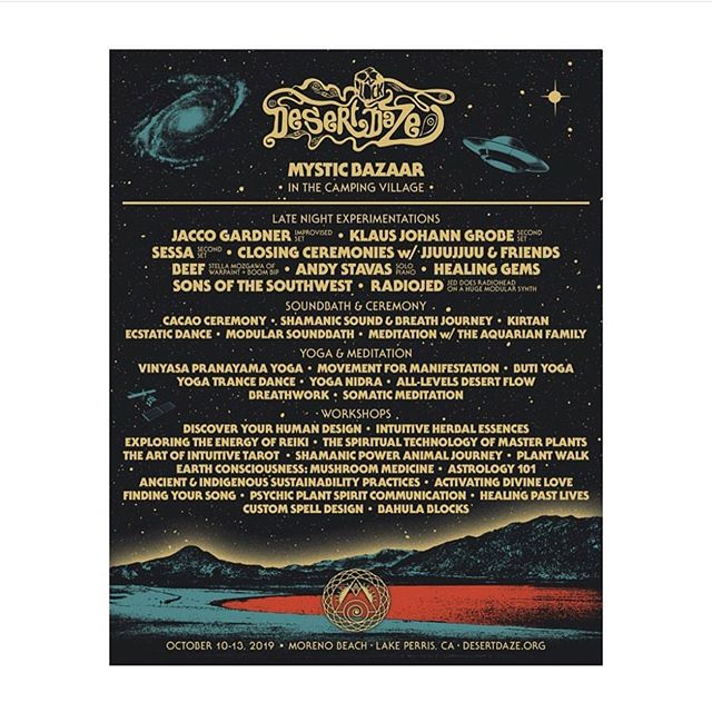 Very grateful to be reunited with my @mystic_bazaar family at @desertdaze_official this year 🌿🍄🐙💖🕊
.
This year I&rsquo;ll be teaching the Vinyasa Pranayama class and providing thereputic massage alongside my partner @lunallenawellness all weeken