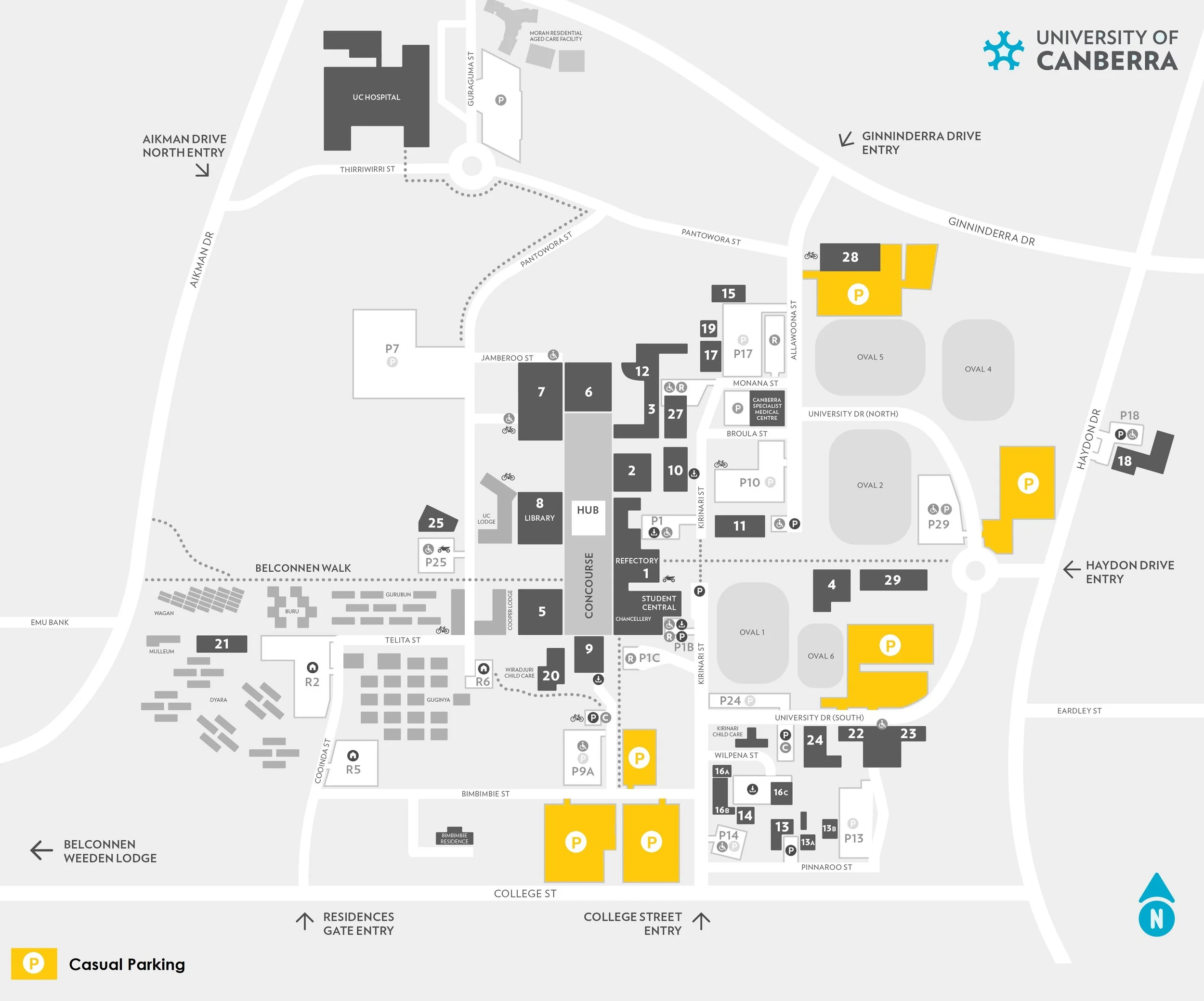 University of Canberra Building Directory & Causal Parking Map